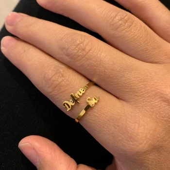

Custom Double Name Rings Adjustable Personlized Gold Color Women Ring Wedding Couple Rings for Girl Jewelry Stainless Steel Gift
