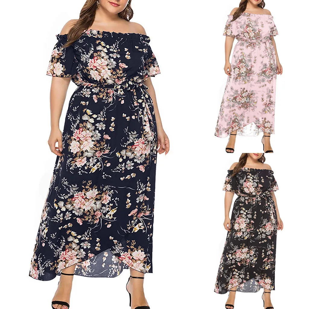 Платье Женское vestidos de verano vestido ropa mujer платья vestidos mujer robe повседневное XL-5XL с коротким рукавом и принтом Z4