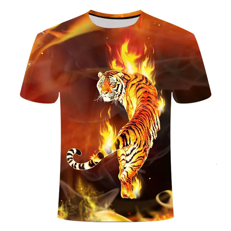 

2019 Trend Flame Tiger 3d Leisure Time Short Sleeve streetwear t shirt Creative Design tshirt mens tee t-shirt