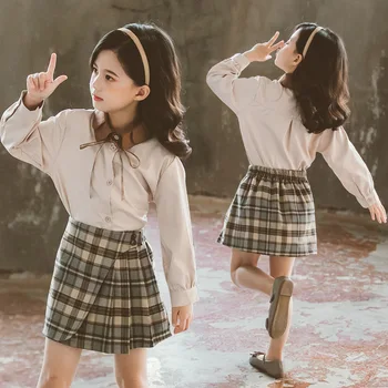 

spring new baby girls clothes set Plaid Skirt Fashion Elastic Waist Children Shorts Clothing set Kids Skirts Girls teenager 3-14