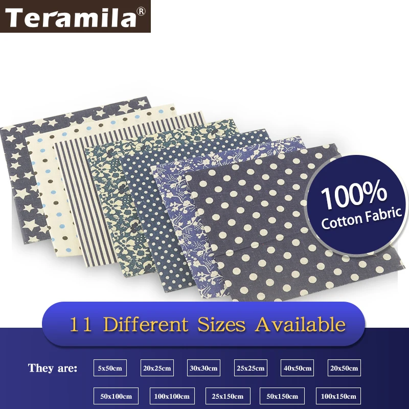 Teramila 100% хлопчатобумажная ткань белые и темно синие цветы/точки/полосы/звездный