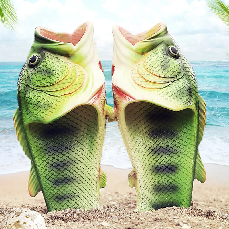 

Family funny fish shoes women large size 32-47 high quelity PVC and EVA girls summer shoes beach slippers woman