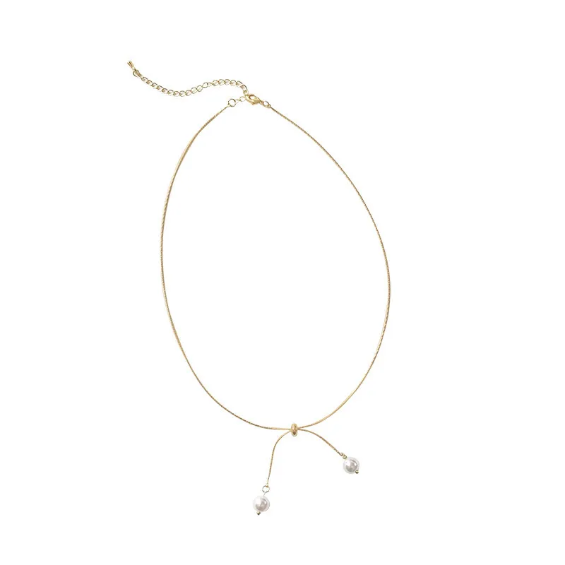 Романтическая элегантная металлическая цепочка два жемчуга ожерелье с