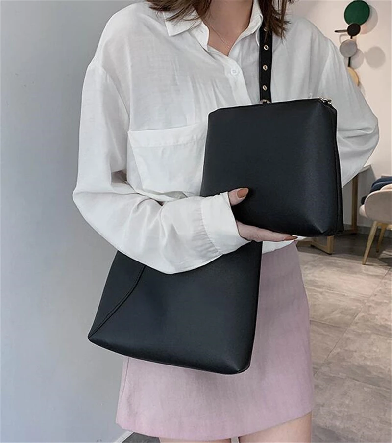 Новые женские диагональные сумки на одно плечо Модные Простые Стильные композитные сумки 2 в 1 контрастные цвета большие сумки маленький кошелек-клатч