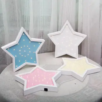 

Creative Fashion Star Shape Wooden LED Night Light Girls Bedroom Shop Romantic Lamp Decor Night Lights