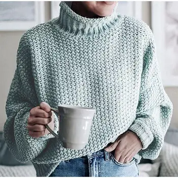 

Autumn Turleneck Knitted Sweater Women Pullover Batwing Sleeve Ribbed Sweaters 2019 Winter Knitting Casual Jumper