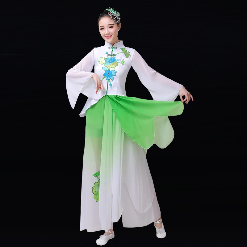 Китайский национальный стиль классический янгко танец вентилятор танец зонтик танец женский взрослый стенд воротник представление одежда костюм