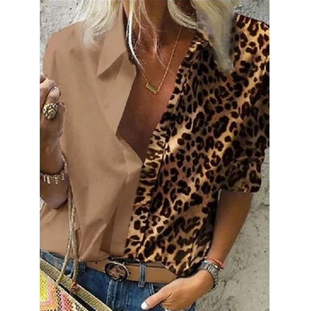 Фото шикарные женские осенние модные леопардовые блузки кофейные