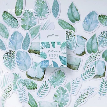 

45Pcs/Pack Green Watercolor Leaves Pattern Stickers Decoracion Boxed Scrapbooking DIY Office Stationery School Supplies