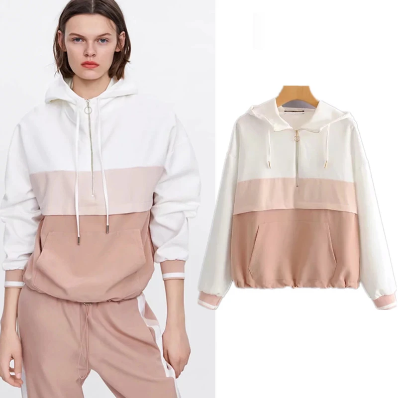 

Women's tops pink stitching sports tops sweaters sweatshirts hoodies ladies plus size oversized England style coats ladies