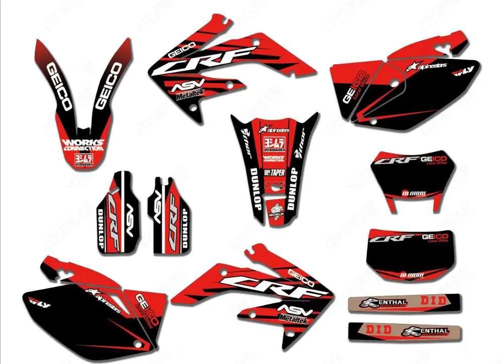 Motocross pit Graphics 6 STYLES GRAPHICS BACKGROUNDS DECALS STICKERS FOR HONDA CRF 250X CRF250X 2004 2005 2006 2007 2008 2009 2010 2011 2012-2014-2016 Color : As shown