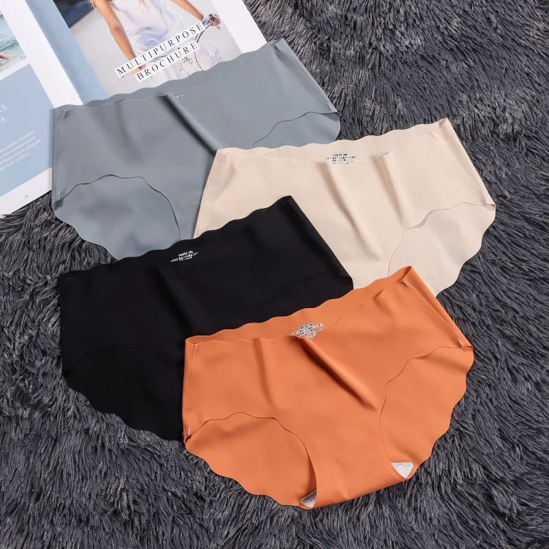 Однотонные Хлопковые женские бесшовные трусики Ice Silk трусы сексуальное нижнее
