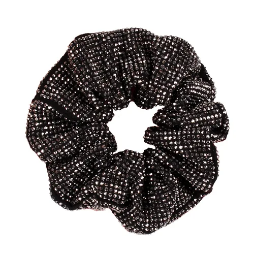 패션 라인 석 여성 실크 Scrunchie 탄성 수제 헤어 블랙 밴드 포니 테일 홀더 머리띠 헤어 액세서리 5