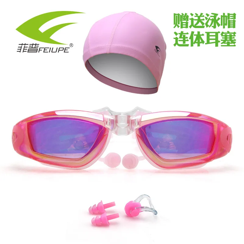 

Goggles Waterproof Anti-fog Big Box Electroplated Prescription Swimming Goggles Men's Swimming Colorful Glasses nv dai Earplug S