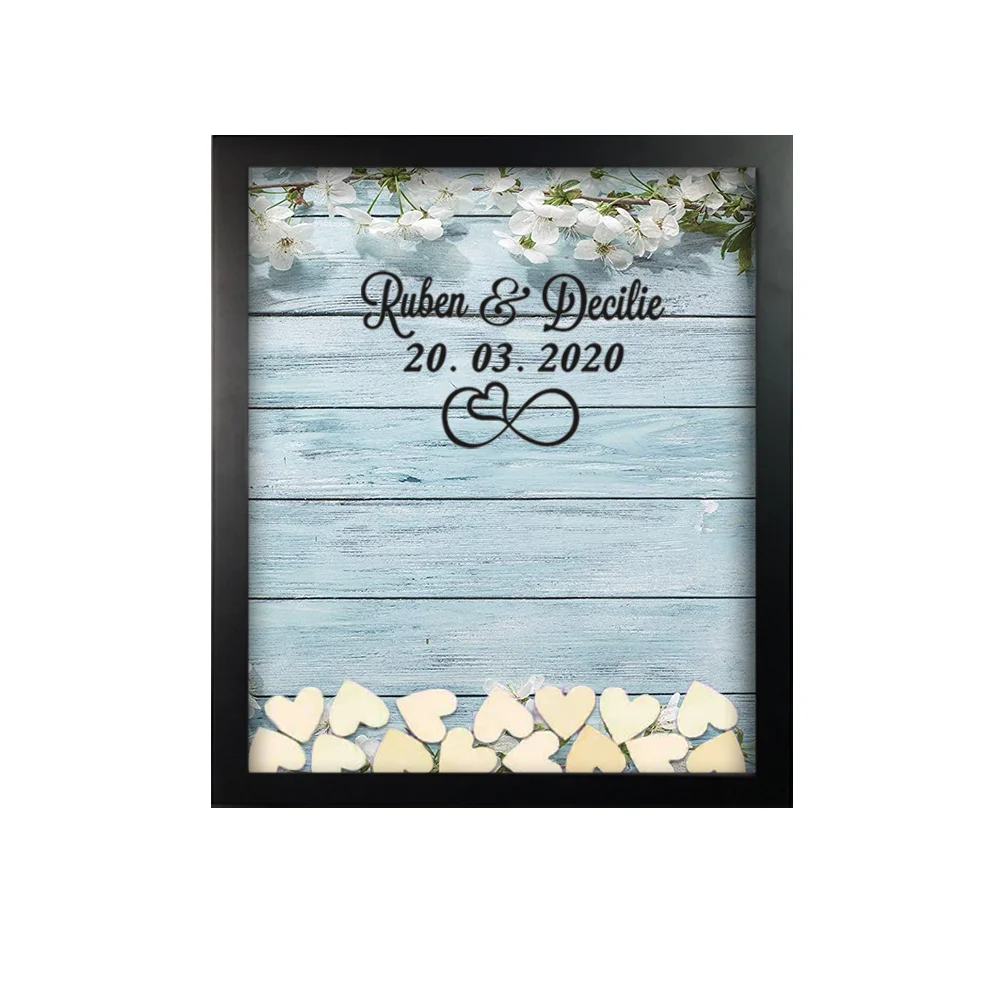black frame Заказная Свадебная коробка, свадебная суккулентная кактус Wrcath, персонализированная рамка для гостевой книги, вывеска, свадебное украшение, деревянная коробка - Цвет: black frame