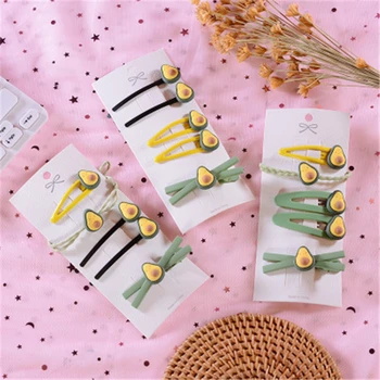 

5Pcs/set Cute Green Avocado Hairpin Rubber Bands Headwear Set Fashion Fruit Hair Clips Hair Bands Women Girls Hair Accessories