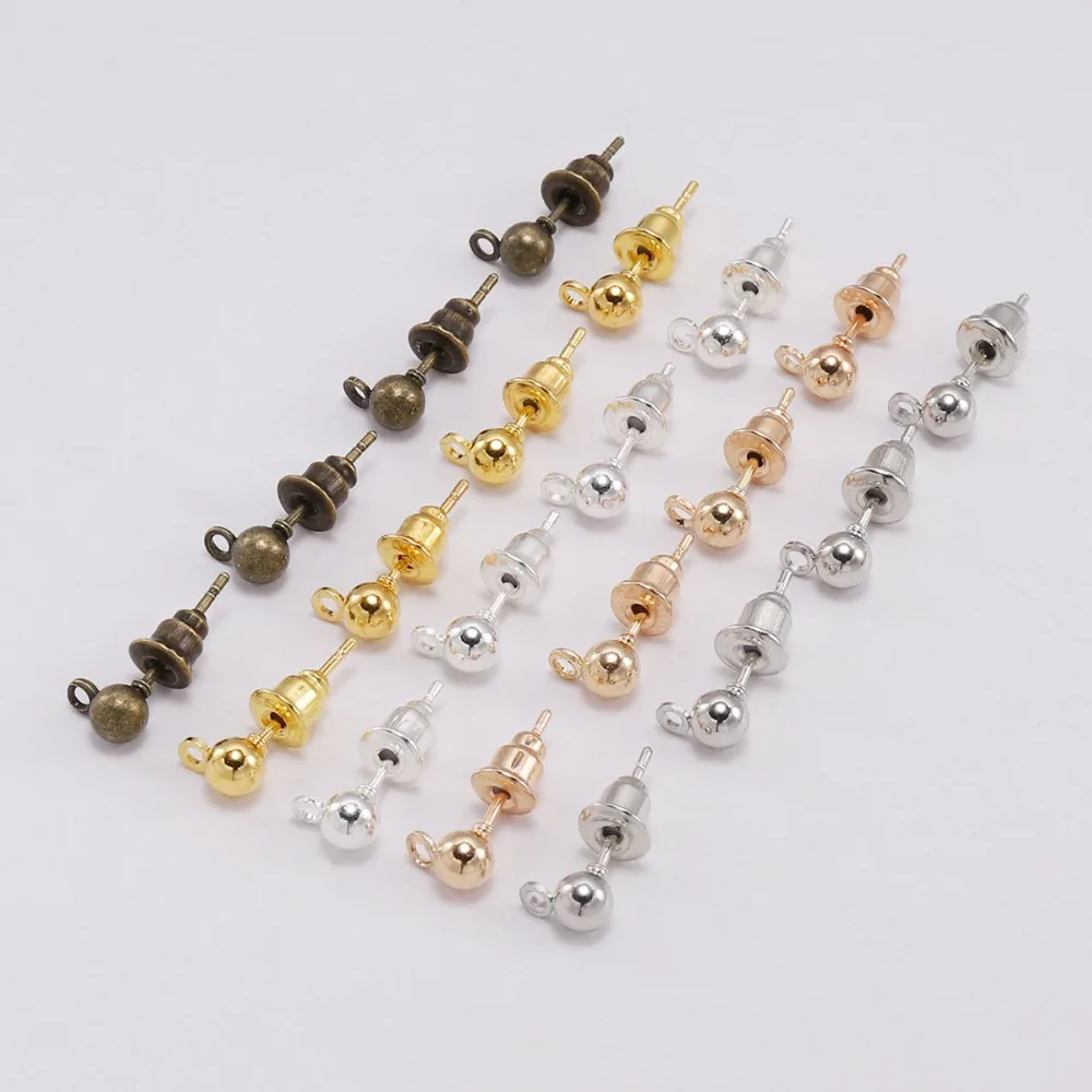 

50pcs/lot 3/4/5mm Silver Pin Findings Stud Earring Basic Pins Stoppers Connector For DIY Jewelry Making Accessories Supplies