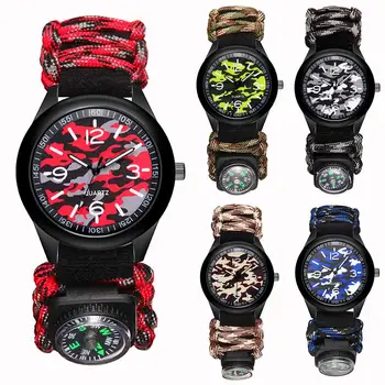 

Sports Men Round Dial Camouflage Weave Band Compass Analog Quartz Wrist Watch