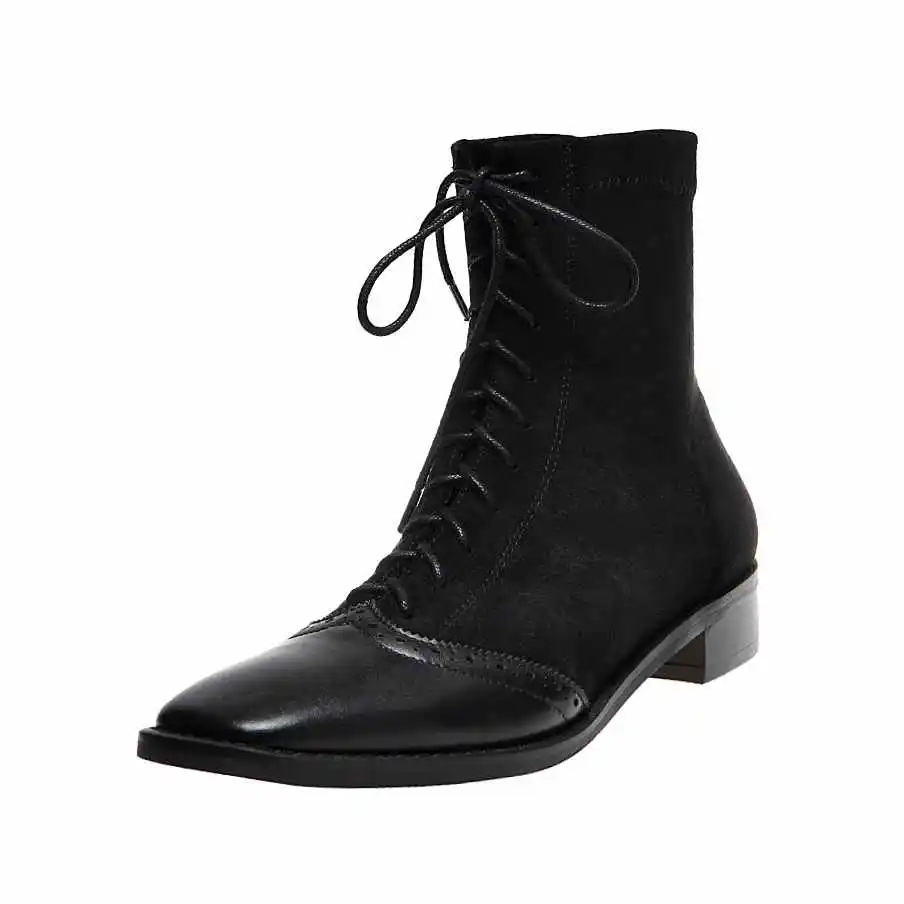 Krazing pot/ботинки с перфорацией типа «броги» в стиле пэчворк; эластичные ботинки из флока с квадратным носком на среднем каблуке; зимние теплые модные красивые ботильоны на шнуровке; L88