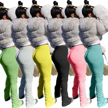 

Women Stacked Leggings Multi Colors for Choice Soild Color S-3xl Plus Sizes Flare Pants Super Fashion Long Pants for Women