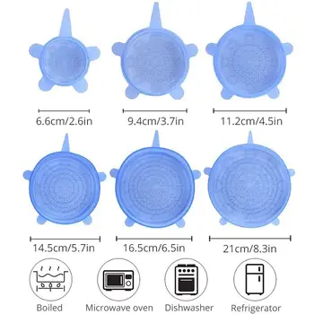

6/12PCS Reusable Fresh Keeping Seal Covers Compression Universal Silicone Stretch Lids Kitchen Accessories Use For Kitchen Food