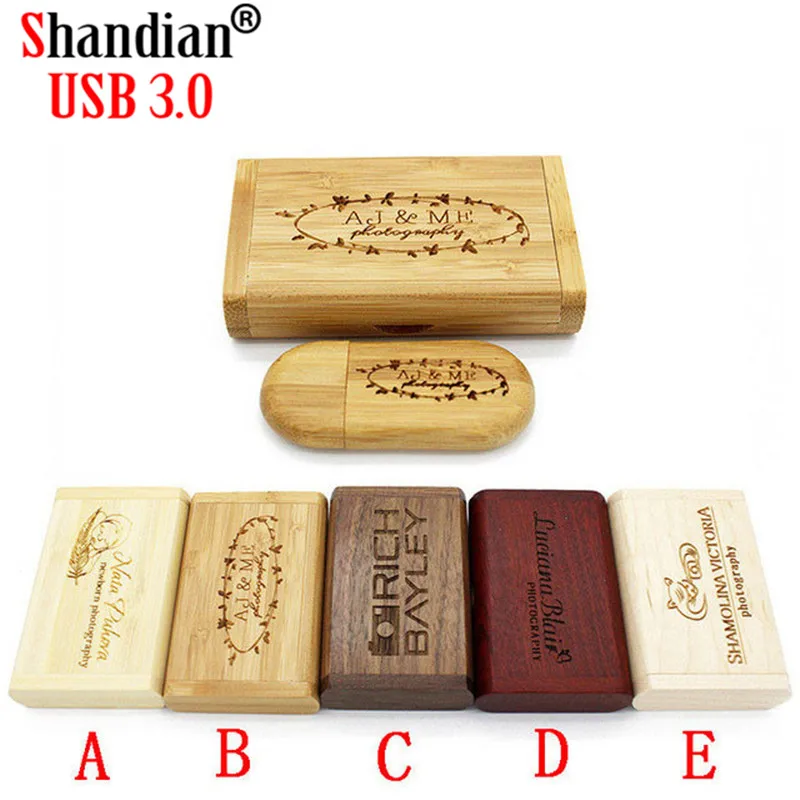 

SHANDIAN free custom logo USB 3.0 wooden usb + Box Personal LOGO pen drive 64GB 16GB 32GB usb Flash Drive pendrive Memory stick