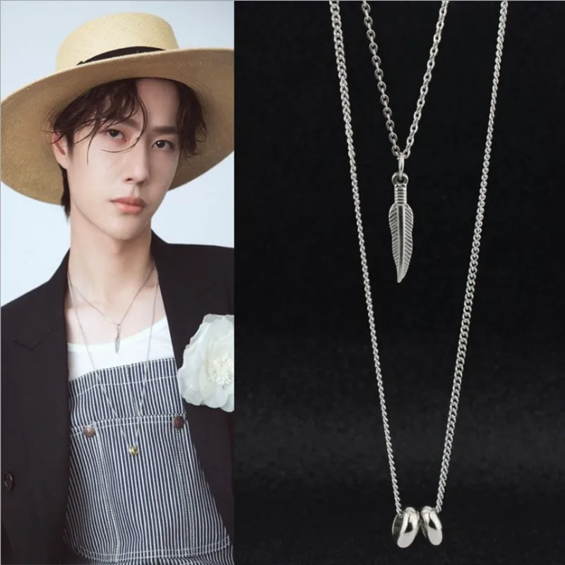 

GOT7 male star same double-layer necklace clavicle chain sweater chain detachable long necklace street shooting Kpop stainless