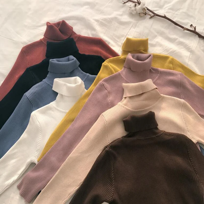 

Autumn Winter Women Knitted Turtleneck Sweater Casual Soft Polo Neck Jumper Fashion Slim Femme Elasticity Pullovers