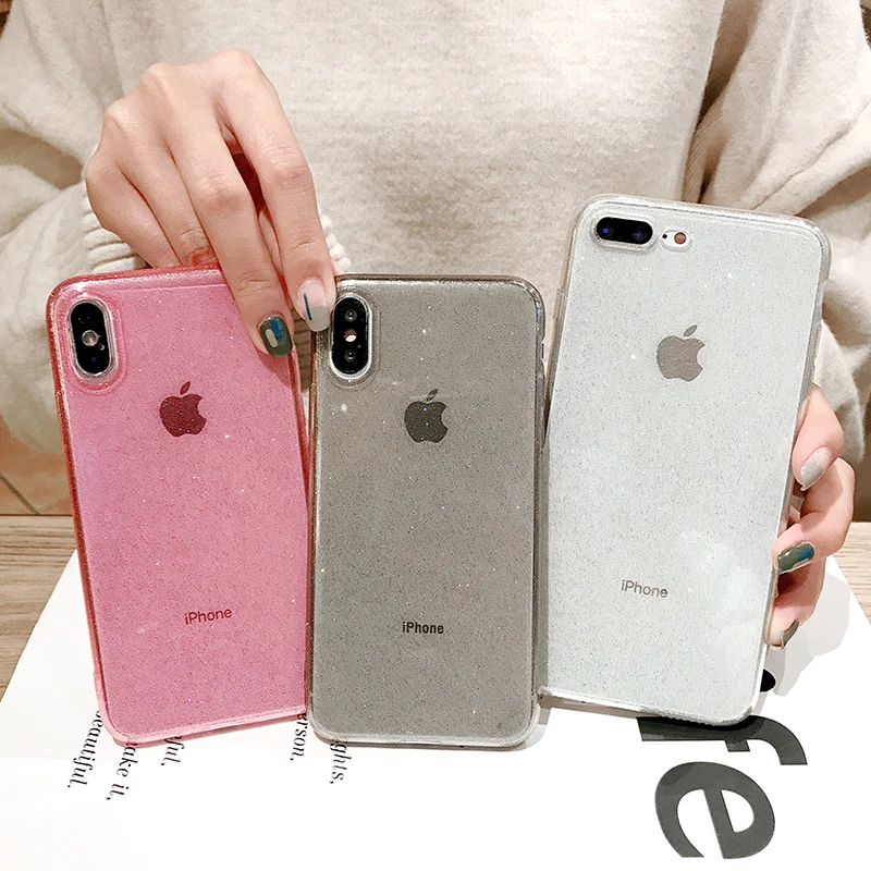 

Cute Bling Glitter Case For iphone X XS XS MAX XR Transparent TPU Fitted Cover For iphone 6 6S Plus 7 8 Plus Shockproof Case