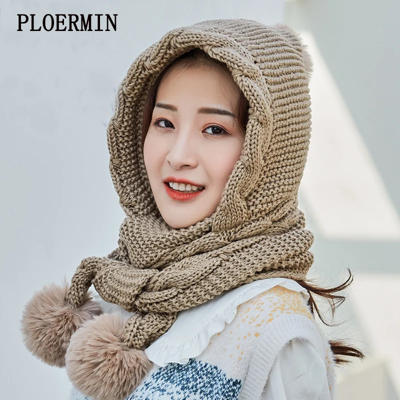 Новинка зимы сиамские шляпа шарф женский из толстого плюша и двухслойной подкладкой, модная шапка теплая шеи шапки, шарфы, комплект