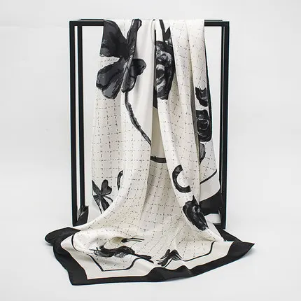 Модный Шелковый шарф 90x90 см, женские Сатиновые хиджабы с принтом на цепочке, шарфы для хиджаба, роскошные брендовые платки, цветные пляжные платки, квадратные шарфы - Цвет: 24