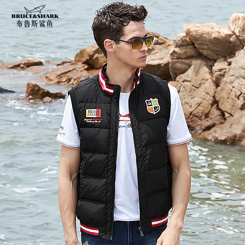 Bruce & Shark 남성 조끼 79% 덕 다운 깃털 최고의 자수 패션 캐주얼 남..