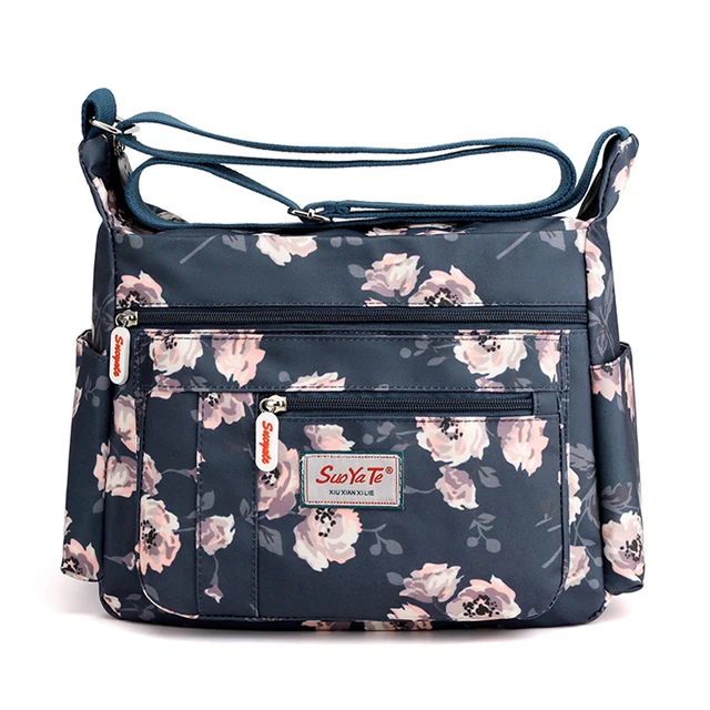 Multi-pocket Design Women's Shoulder Bag Fashion Casual Floral Pattern Women Bag High Quality Durable Fabric Nylon Handbag SAC 1