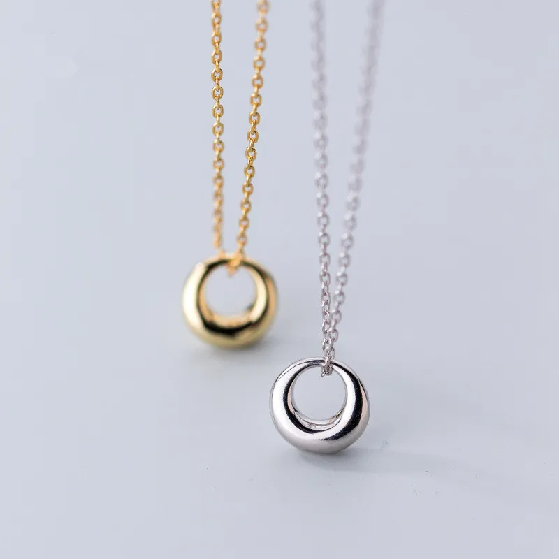 

Real 925 Sterling Silver Geometric Round Choker Necklace For Fashion Women Clavicle Minimalist Fine Jewelry Cute Accessories