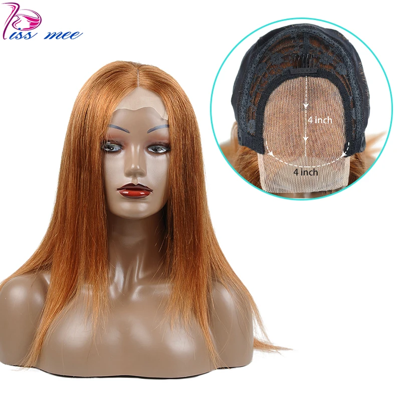 

Kissmee Burnt Orange Human Lace Wigs Color 30 Copper Red Human Hair Wigs 4*4 Remy Brazilian Straight Lace Closure Wig For Women