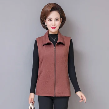 

Autumn Zipper Vest Female Waistcoat For Women Sleeveless Jacket Coat 5XL Plus Size Mother Clothing Outerwear