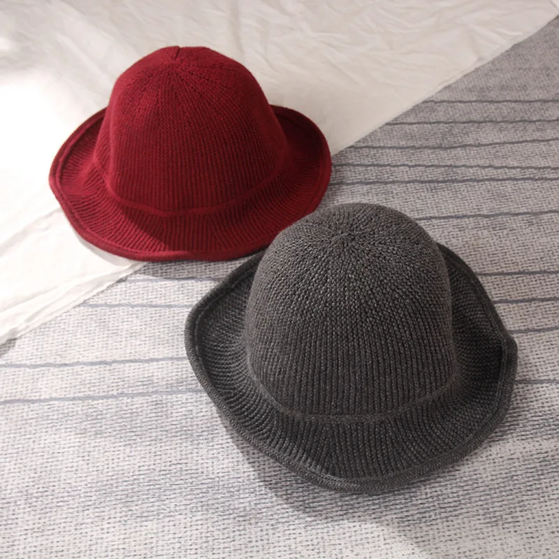 Sparsil Women Winter Knitted Bucket Hat Foldable Warm Wool Dome Caps Outdoor Fishman Hats Autumn Street Wear Korea Beanies Lady