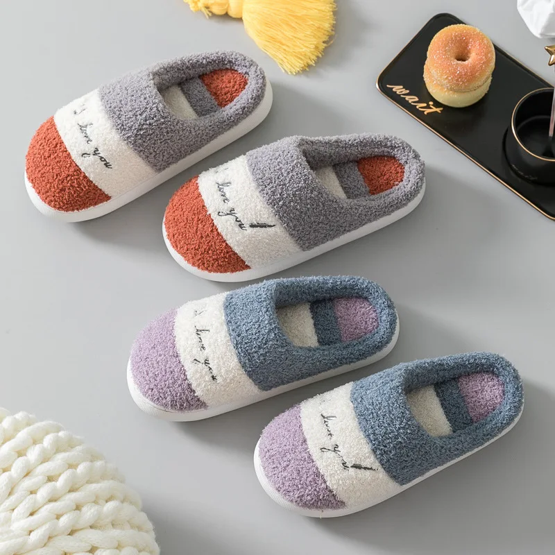 

Fashion Women Fluffy Slippers High Heels Winter Warm Fur Shoes Ladies Men Cute Stripe Soft Sole Home Indoor Girls Footwear