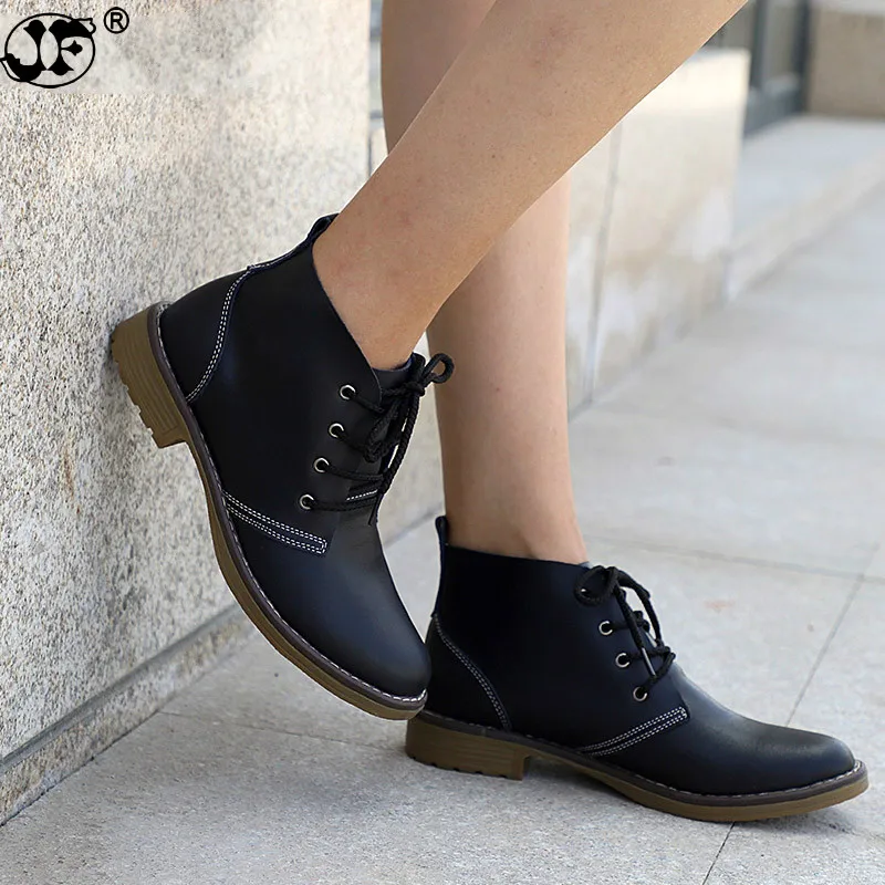 

Woman Fashion Genuine Leather Motorcycle Ankle Boots Female Lace Up Low Heels Platform Comfortable Spring Autumn Shoes866