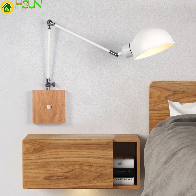 

Wall Nordic Wooden Adjustable Bedside Lamp Modern Indoor Led Reading Light Study Living Room Sconce Vanity Light Home Decoration