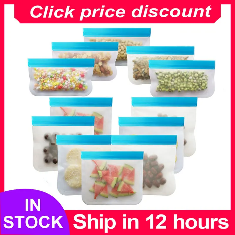 Translucent PEVA Silicone Food Storage Bag Reusable Clear Pouch Snacks Bread Fresh Kitchen Orange Self-sealing | Дом и сад