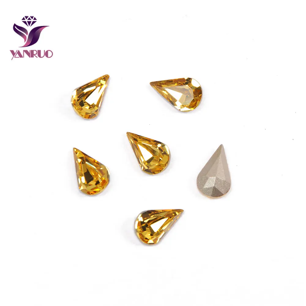 

YANRUO 4300 Pear Drop Light Topaz Rhinestones for Crafts Ornaments Base Sew on Clothes All for Needlework Fancy Stones