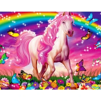 

Diamond Picture Home Decor 5D DIY Embroidery Painting Full Round Drill Rainbow Pink Unicorn Cross Stitch Wall art Handmade Gift