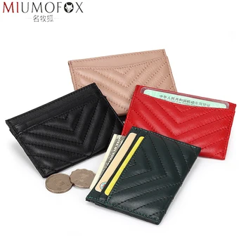 

100% Sheepskin Leather Credit Cards Men's Ultra-Thin Brand Card Clip Multiple Card Slots V Pattern Simple Fashion Women Card Bag