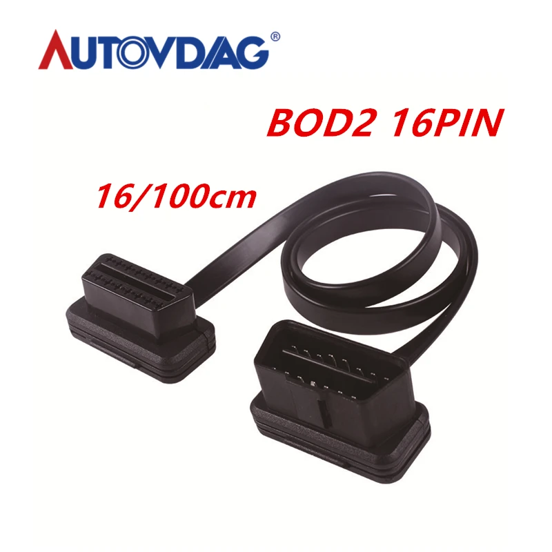 Плоский тонкий кабель 60/100 см OBD2 16pin As Noodle OBDII 16Pin ELM327 штекер гнездо локоть