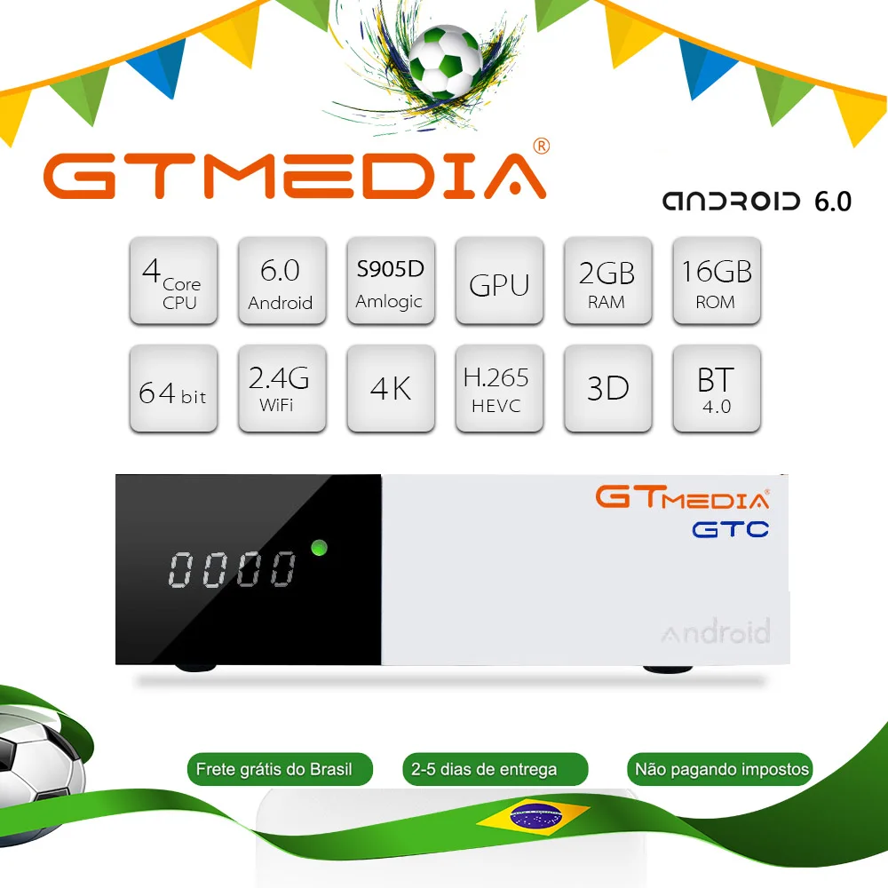 GTMedia GTC+ IP ТВ спутниковый сервер ТВ приемник DVB-S2/C/T2/ISDB-T Android 6,0 коробка Бразилия Смарт ТВ контейнер под элемент питания 2/16GB BT4.0 H.265 декодер