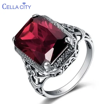

Cellacity Geometry Ruby Ring for Women Silver 925 Jewelry Rectangle Gemstones Luxury Design Female Anniversary Party Accessory