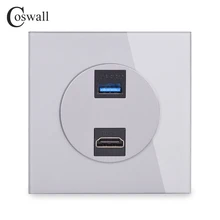 Coswall серая кристальная панель из закаленного стекла HDMI 2,0 порт USB 3,0 разъем настенная розетка AC 110~ 250 В серия R11 серый цвет