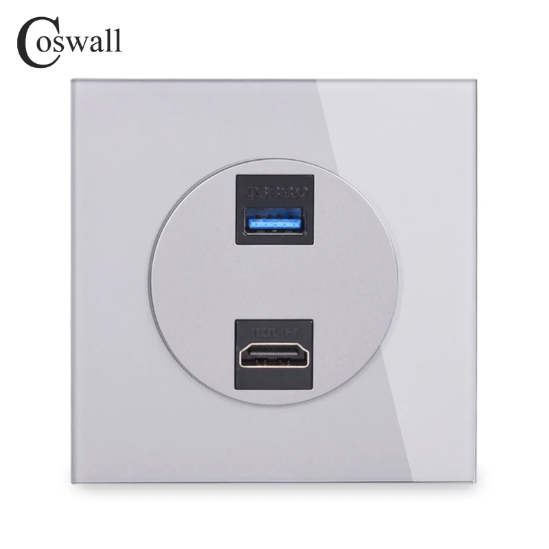 Панель Coswall из закаленного стекла с серыми кристаллами совместимая HDMI Разъем 2 0