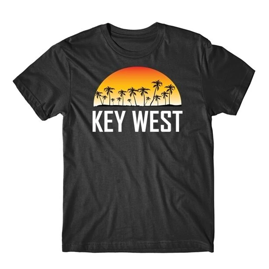 Key West Florida закат и пальмы Пляжная футболка в пляжном стиле уличная одежда модная |